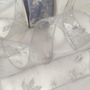 Лента из органзы 6см арт.430740/Снежинки серебряные цвет: серовато синий