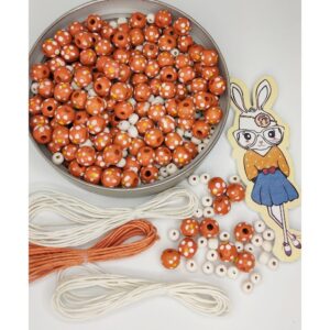 Деревянные бусины арт.WBS.006/~350шт цвет: белый-6мм/коричневый-9мм, подвеска Зайка/3х10,5см