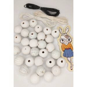 Деревянные бусины арт.WBS.020/белый 20мм/~35шт, подвеска Зайка/3х10,5см